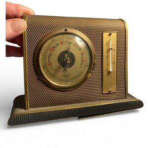 Vintage SURE4CAST Barometer and Thermometer-Aneroid- Vinyl, Metal, Wood-Forcast